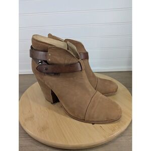 Rag & Bone Harrow Suede Leather Ankle Booties Camel Strap Buckle Women's‎ 40 10